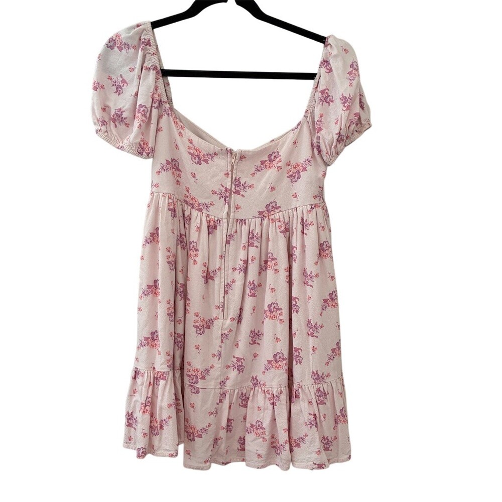Altar'd State Dress Womens M Pink Floral Puff Sleeve Babydoll Mini